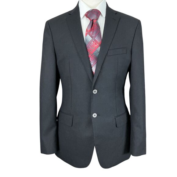 Joseph Abboud Blazer Jacket 40L Black Super 120s Wool Globe Buttons Zip Pockets